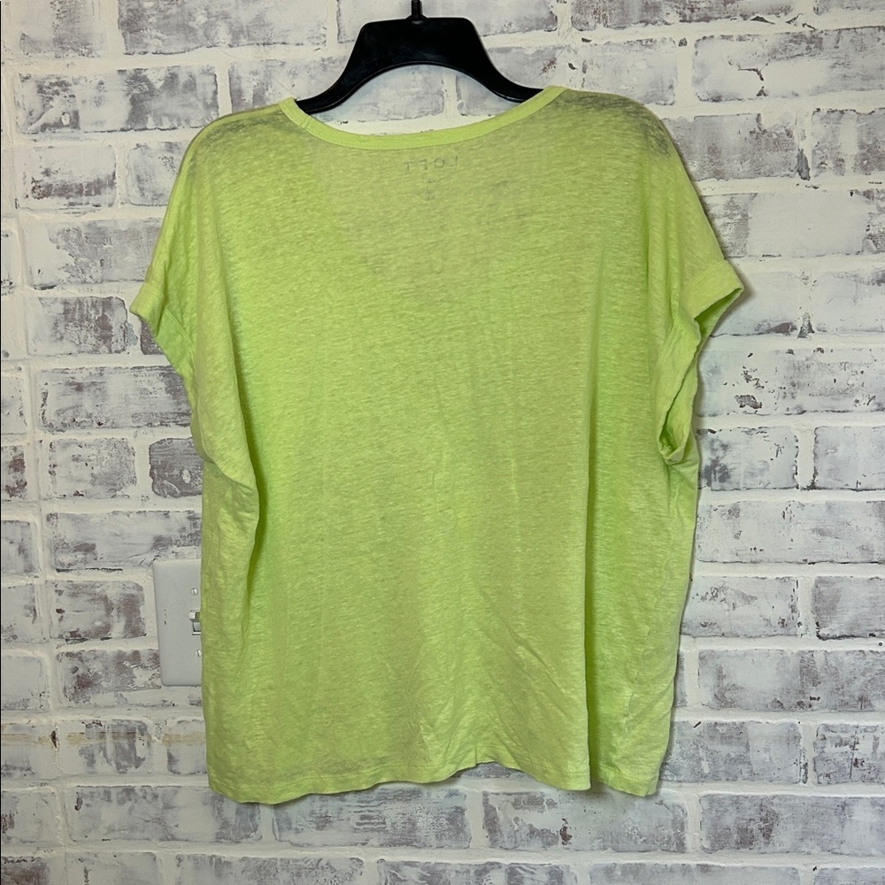 LOFT Linen Women's XL Pocket Tee Neon Green S/S Tshirt Lightweight Beach Summer - Picture 4 of 5